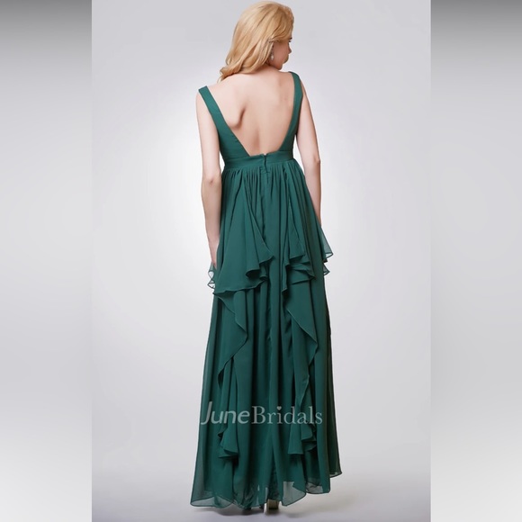 Forest Green Chiffon Dress with Layers - Picture 3 of 16